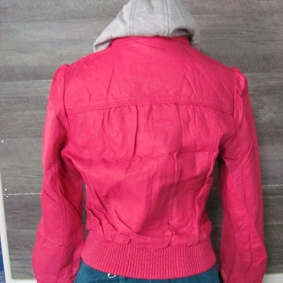 PALOMARES LADIES MAGENTA VEGAN LEATHER BOMBER JACKET - Picture 6 of 15